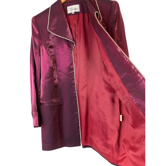 Valentine Satin Fuchsia Longline Open Front Blazer Cardi Rhinestone 10 RA10084 - Picture 5 of 7